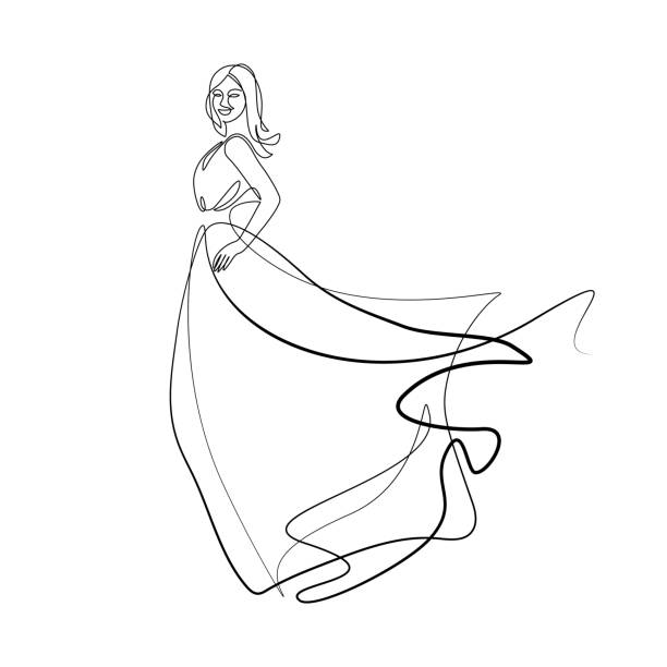 ilustrações de stock, clip art, desenhos animados e ícones de woman in long flowing dress - wedding dress