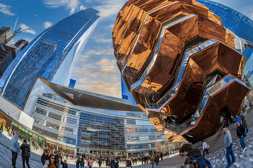 New York: The Vessel, project by architect Thomas Heatherwick, also known as Hudson Yards Staircase, in Manhattan.