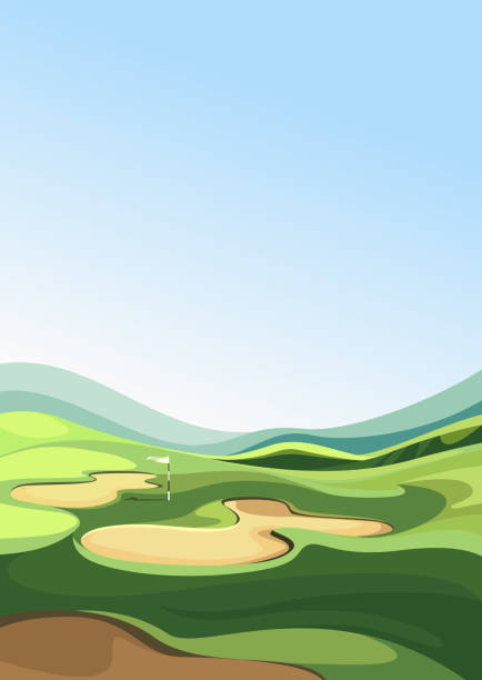 Golf course with sand traps. Golf course with sand traps. Outdoor sport location in vertical orientation. golf course stock illustrations