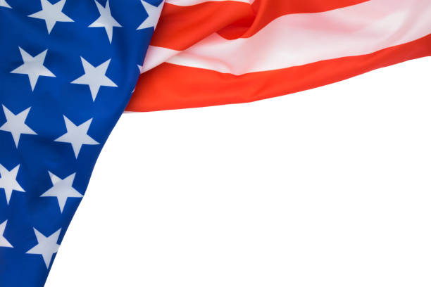 istock Ruffled American flag isolated on white background 1322665629