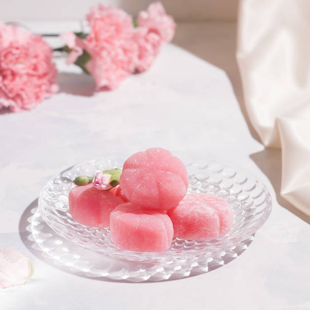 istock Mochi pink on a white table in a plate 1322668403