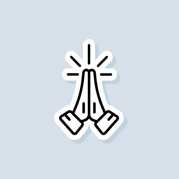 Pray sticker. Hands folded in prayer icon. Pray logo. Request, entreaty, please. Vector on isolated background. EPS 10 Pray sticker. Hands folded in prayer icon. Pray logo. Request, entreaty, please. Vector on isolated background. EPS 10. pleading emoji stock illustrations