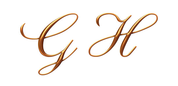 istock 3d alphabet, golden uppercase letters G H, 3d illustration 1322670765