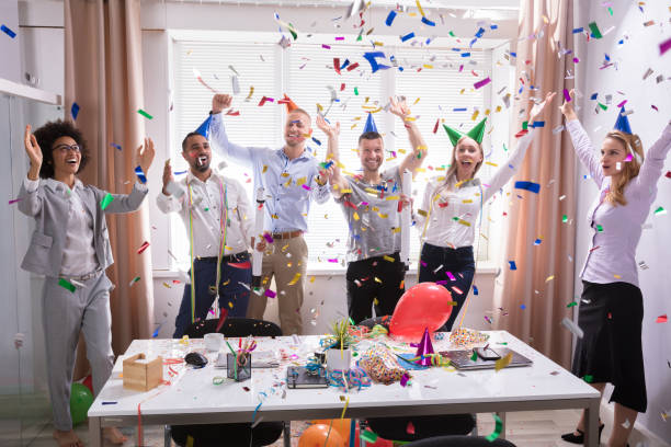istock Excited Businesspeople Having Fun Raising Their Arms 1322671682