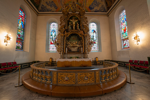Znojmo Saint Nicholas Church or Chram Kostel Svateho Mikulase Interior with Altar