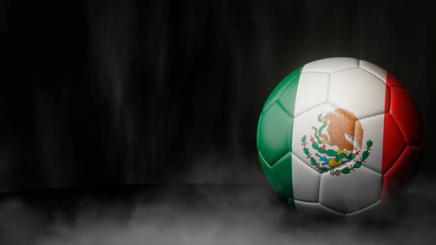 soccer ball in flag colors on a dark abstract background. mexico. - mexican flag mexico flag digitally generated image imagens e fotografias de stock