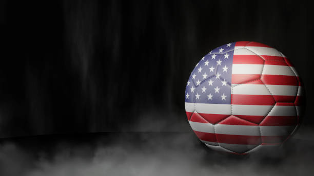 piłka nożna w kolorach flagi na ciemnym abstrakcyjnym tle. usa. - amerykańska piłka nożna zdjęcia i obrazy z banku zdjęć