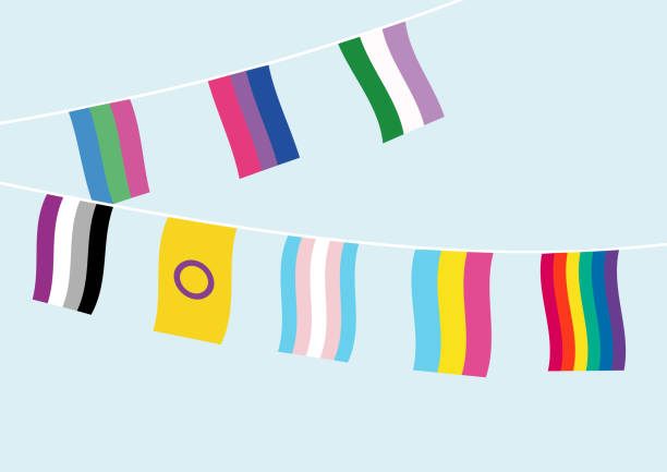 Flags LGBTQIA. Pride month LGBT rainbow colors. Party. Lines, love and patterns. lgbtqia rights stock illustrations