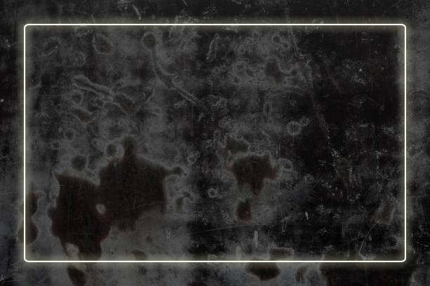 istock Background texture of empty grunge black iron wall with neon light lam 1322684614
