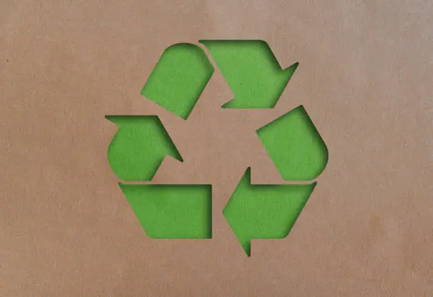 recycling symbol cut out of brown recycled paper