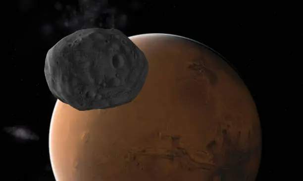 Mars and Phobos on a background of stars "n