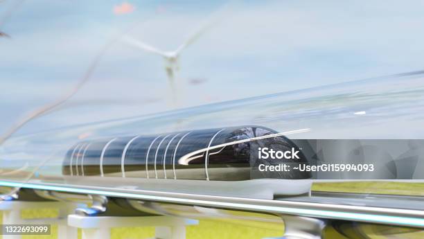 Clean Energy With Hyperloop Innovation Magnetic Levitation Train Moving And Nature Background Future Technology Of Transportation 3d Render Stock Photo - Download Image Now