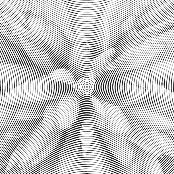 Vector illustration of Black concentric lines that makes a flower. Halftone optical pattern.