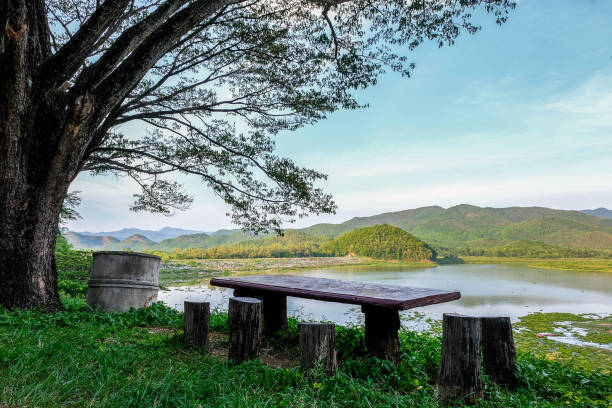 istock The table is placed under the tree on the dam ridge to sit and enjoy the view. 1322694894