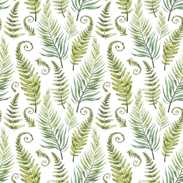 istock Seamless pattern with hand painted watercolor fern and palm leaves 1322696292