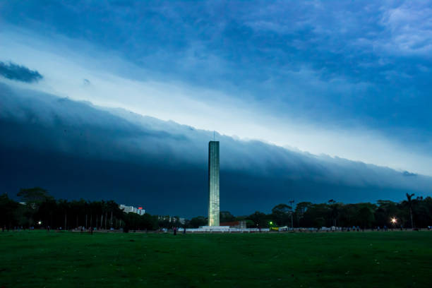National museum tower under the cloudy sky. This image captured on April 9, 2019, from Dhaka, Bangladesh, South Asia