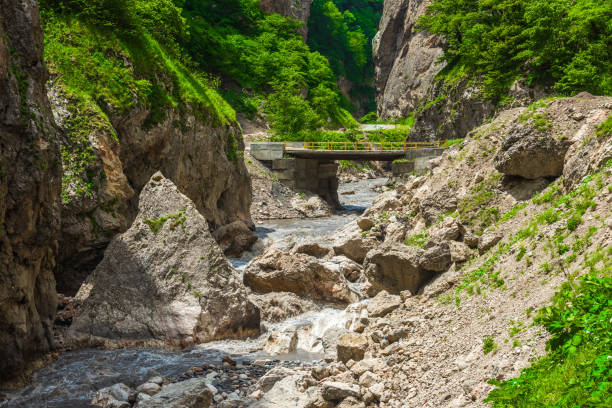 Bridge over a mountain river in a gorge