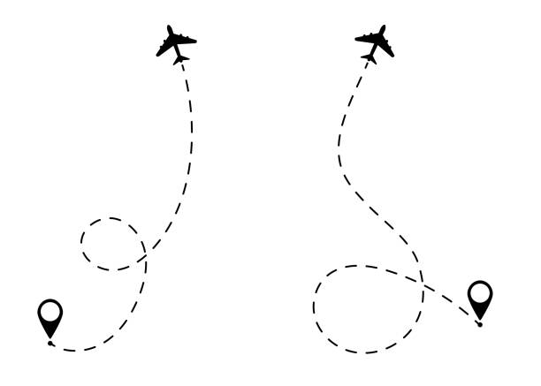 концепция путешестви�я на самолете с картографами. значок пути линии. концепция точки старта полета или тема. иллюстрации вектора воздушных - lead theme stock illustrations