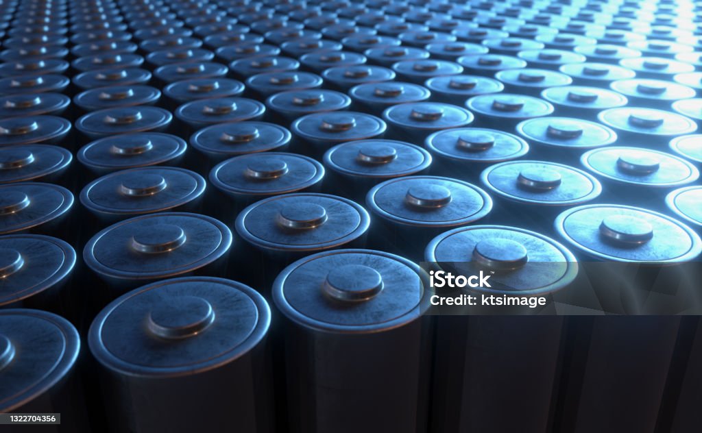Renewable Energy Battery Recycling 3D illustration, concept image of battery recycling, renewable energy. Battery Stock Photo