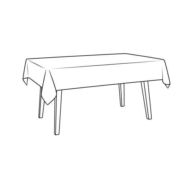 Vector image of a dining table in black and white for use in teaching materials. or preschool and home training for parents and teachers. Let the children learn vocabulary. Vector image of a dining table in black and white for use in teaching materials. or preschool and home training for parents and teachers. Let the children learn vocabulary. tablecloth illustrations stock illustrations