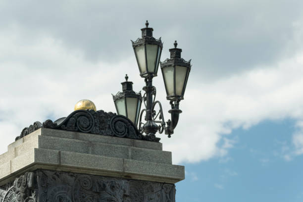 street lamp against sky with clouds.