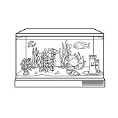 istock Black and white fish tank or aquarium cartoon images for kids This is a vector illustration for preschool and home training for parents and teachers. 1322707326