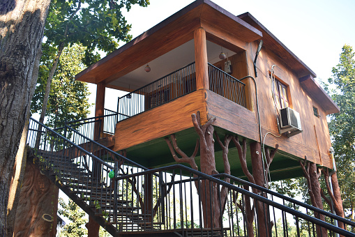 A tree house in Jilimili resort, made up of wooden elements