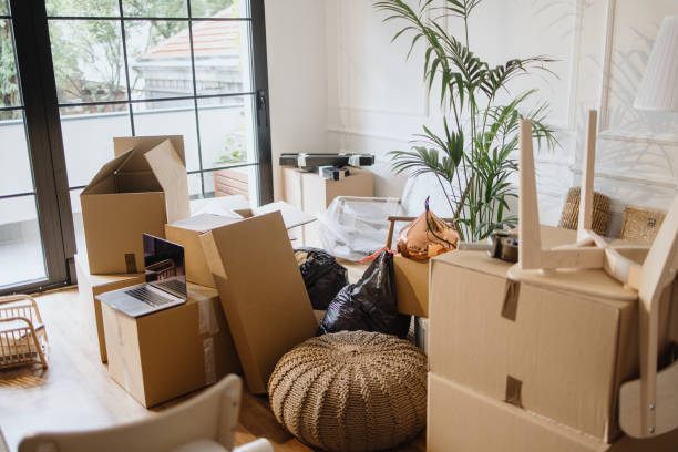 istock Empty room full of cardboard boxes 1322709134