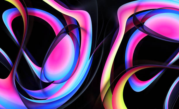 istock 3d render of abstract art 3d background with surreal curve wavy elegance stripes in biological lines forms in neon purple blue and yellow gradient color lights in the dark black 1322710050