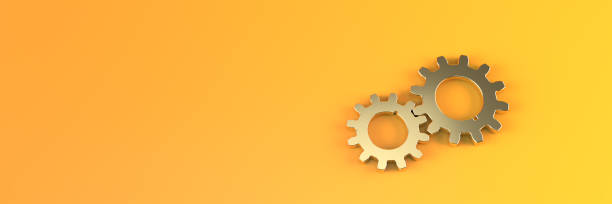 istock Abstract orange background with two golden gears. Minimalistic concept. 3D visualization 1322710675