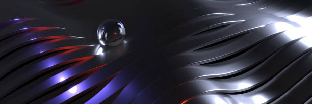 istock Abstract technological background made of metal strips with smooth curves and a glass sphere. 3D rendering 1322710705