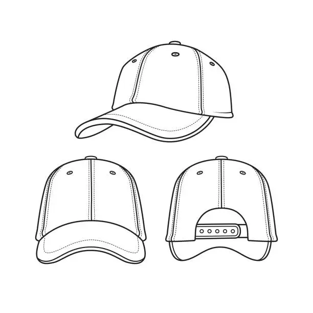 Vector illustration of Black and white cap drawings for coloring cartoons for children. which is a vector illustration for preschool and home training for parents and teachers.