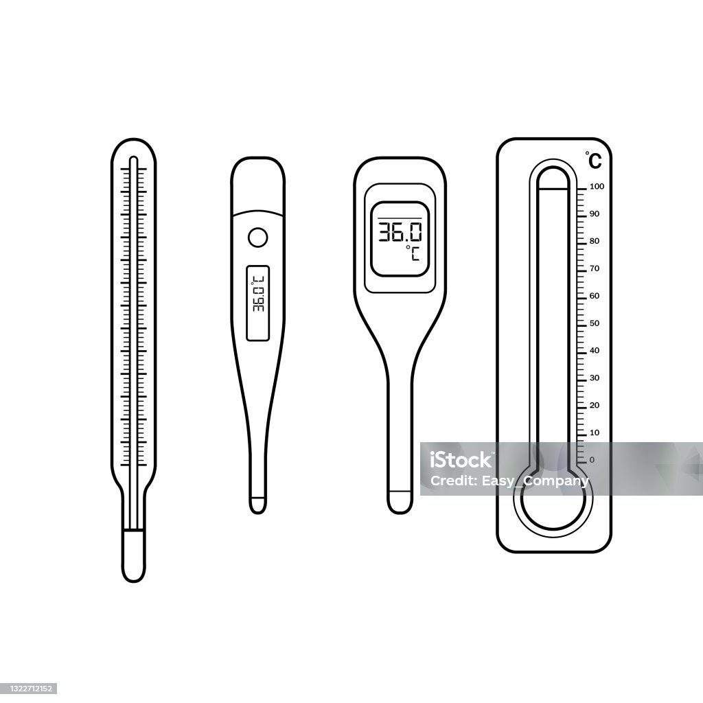 Ilustración de Imagen Del Termómetro De Dibujos Animados En Blanco Y Negro Para  Niños Esta Es Una Ilustración Vectorial Para La Capacitación Preescolar Y  En El Hogar Para Padres Y Maestros y