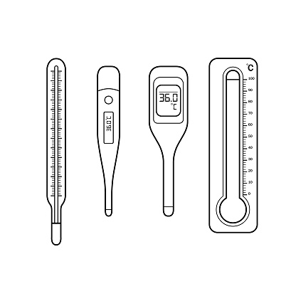 Black and white cartoon thermometer picture for children This is a vector illustration for preschool and home training for parents and teachers.