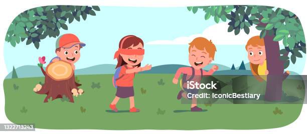 Kids Palying Blindfold Hide And Seek Stock Illustration - Download