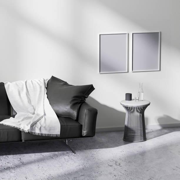 istock mock up poster frames in modern minimalistic style living room interior, 3d rendering 1322713409