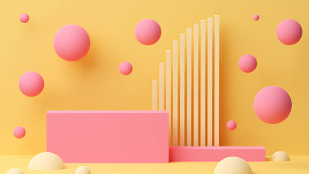 istock Vibrant 3D illustration with abstract shapes and empte space for a product 1322717982