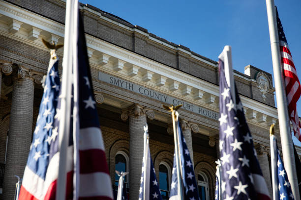 istock Smyth County Courthouse decorated for Memorial Day in Marion, Virginia. 1322718116