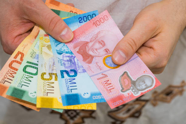 istock Costa Rican currency, Colones, All banknotes held in the hand 1322722876