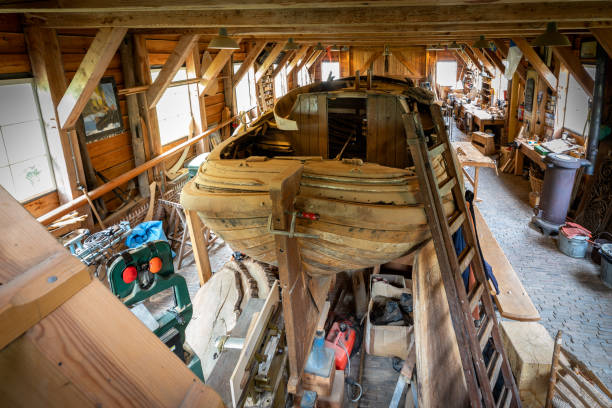 wooden boat under construction at traditional ship yard