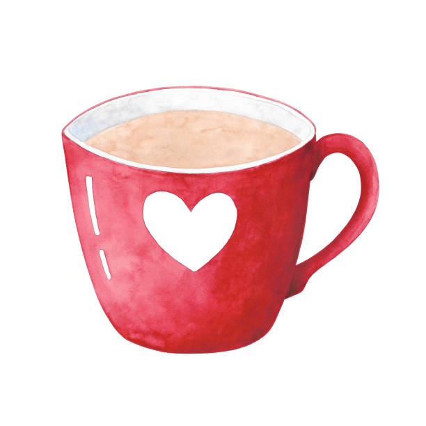 roter becher mit herz - hot chocolate coffee isolated on white cup stock-grafiken, -clipart, -cartoons und -symbole