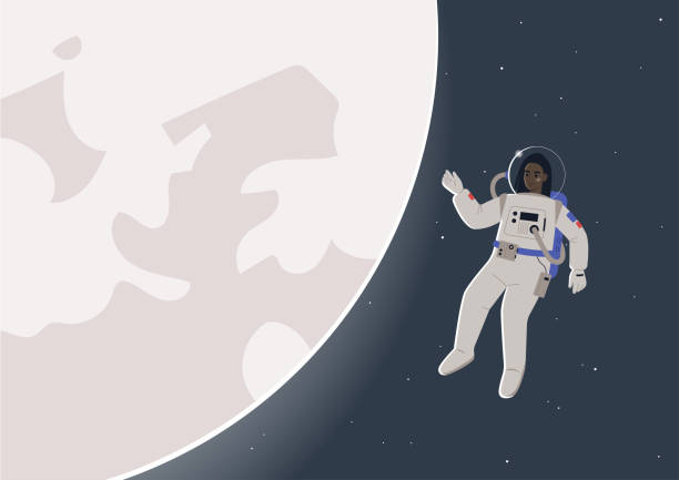 istock A young female Black astronaut in a spacesuit floating in open space next to a glowing moon, a science fiction theme 1322731960