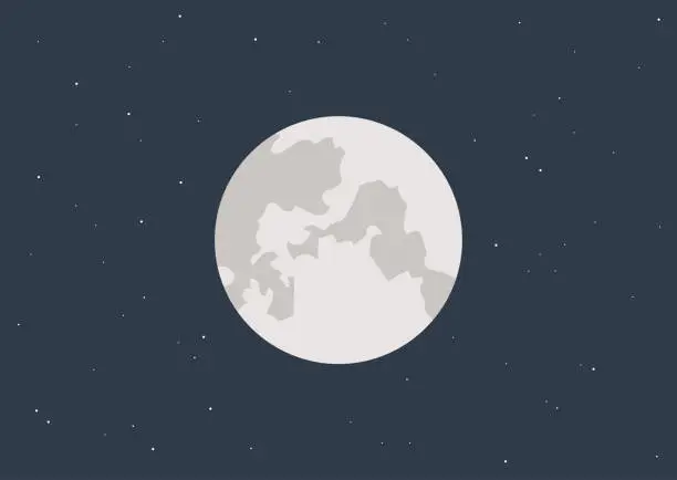 Vector illustration of A full moon surrounded by stars in the dark night sky, astronomy theme