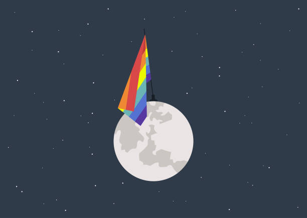 달에 설치된 lgbtq 무지개 깃발, 자부심 개념 - lesbian gay pride sphere gay pride flag stock illustrations