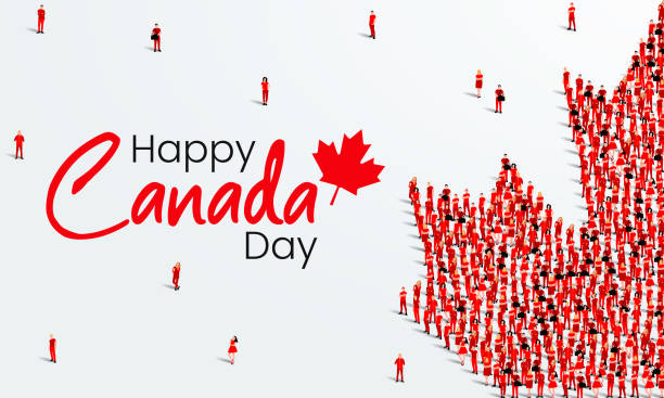 레드 메이플 리프와 해피 캐나다 의 날 인사말 카드 디자인. 7 월 1 일 축하 배경. 벡터 일러스트레이션. - canada day 이미지 stock illustrations