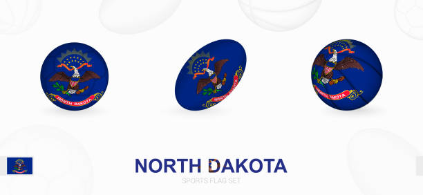спортивные иконы для футбола, регби и баскетбола с флагом северной дакоты. - north dakota flag us state flag north dakota flag stock illustrations