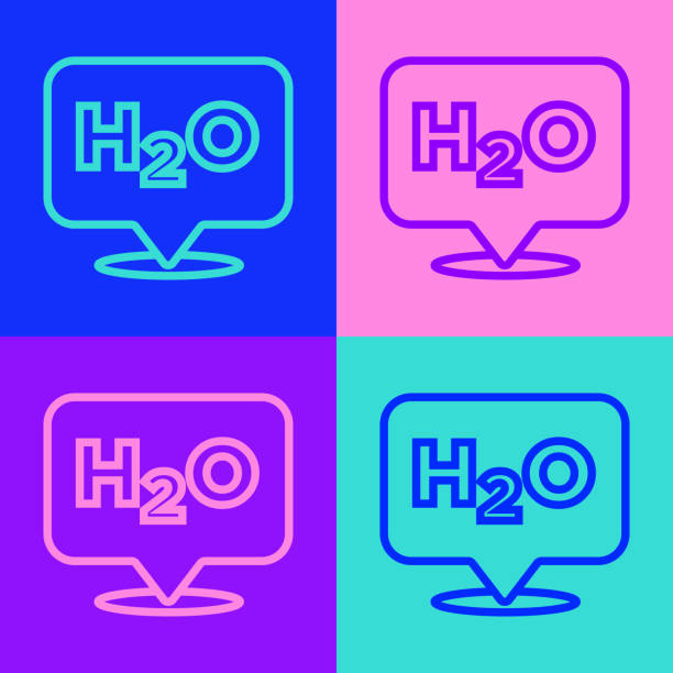 물 방울에 대한 팝 아트 라인 화학 공식은 색상 배경에 고립 된 h2o 모양의 아이콘을 떨어 뜨립니다. 벡터 - h shaped stock illustrations