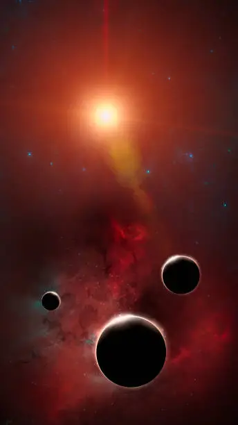 Planets and exoplanets of unexplored galaxies. Sci-Fi. New worlds to discover. Colonization and exploration of nebulae and galaxies. 3d render