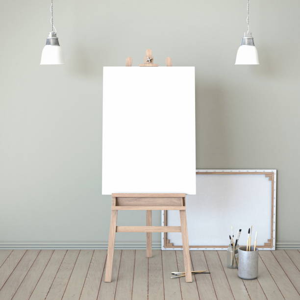 istock Mock up blank picture frame on wooden easel 3D 1322745508