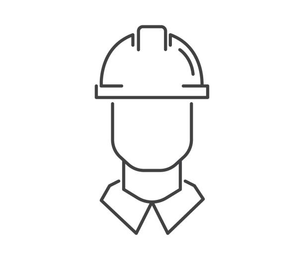 ilustrações de stock, clip art, desenhos animados e ícones de engineer icon in line style. for your design, logo. vector illustration. editable stroke. - construction worker silhouette people construction